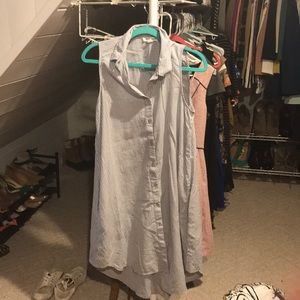 Blue and white Striped button down shirt dress S